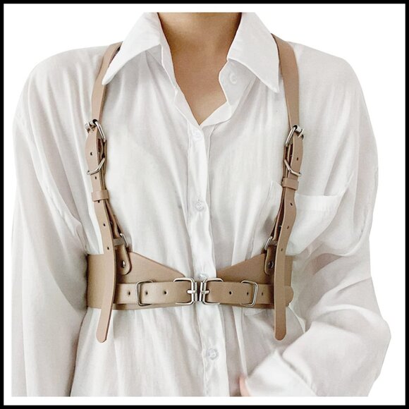 Accessories - High Waisted Harness Belt PU Leather Adjustable Body Chain Fashion Accessory